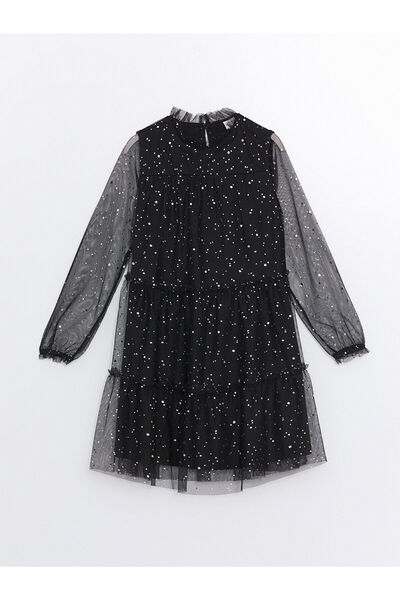 LC Waikiki Lw - Bisiklet Yaka Işıltılı Kız Çocuk Elbise