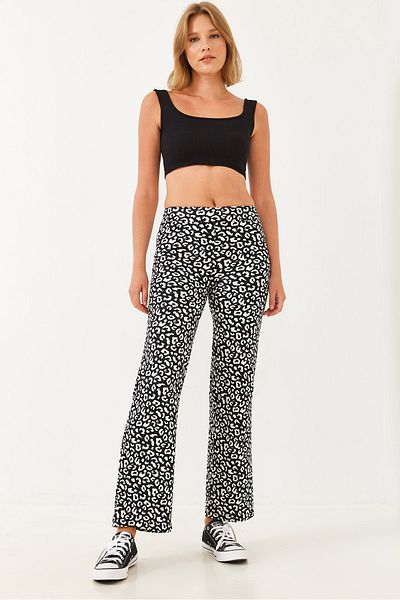 Bianco Lucci Women's Leopard Patterned Suede Pants 10016 60251857