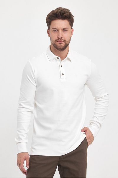ENQUE Men's Basic Long Polo Collar Loose Black and White Sweatshirt