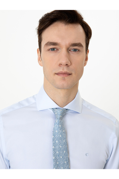 Cacharel Açık Mavi Slim Fit %100 Pamuk İtalyan Yaka Klasik Gömlek 50250845-VR003