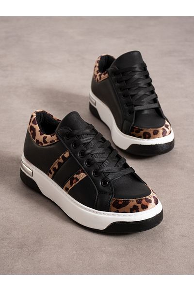Alemdar Shoes Elegia Black Leopard Detailed Women's Sneakers