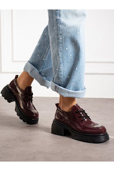 Alemdar Shoes Loafer de damă din piele lacuită roșie claret cu detaliu metalic