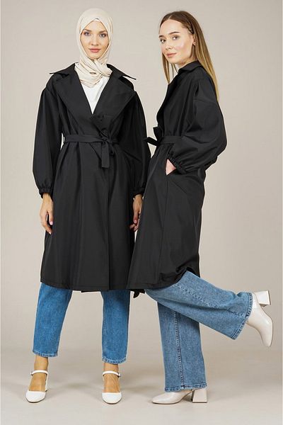 Modark Trench negru cu mâneci cu balon - jachetă