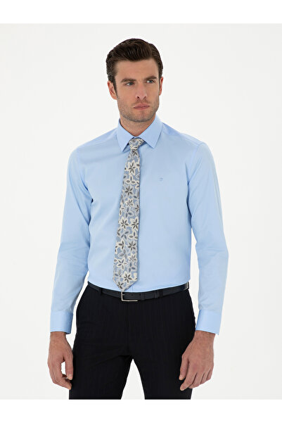 Cacharel Mavi Slim Fit Pamuk Klasik Gömlek 50285570-VR036