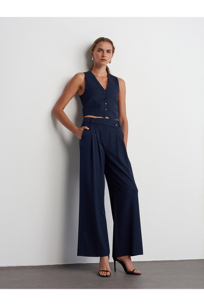 Dilvin 60561 Striped Vest-Navy Blue