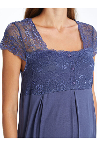 LC Waikiki Lcwk Kare Yaka Nakışlı Kısa Kollu Hamile Gecelik