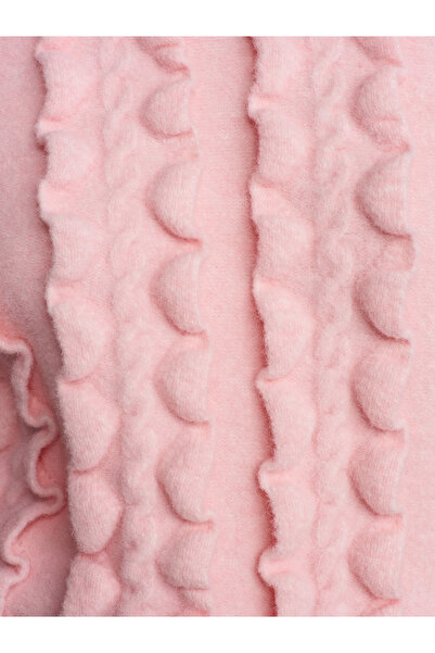 Dilvin 10642 Crew Neck Frilly Knitwear Sweater-Pink