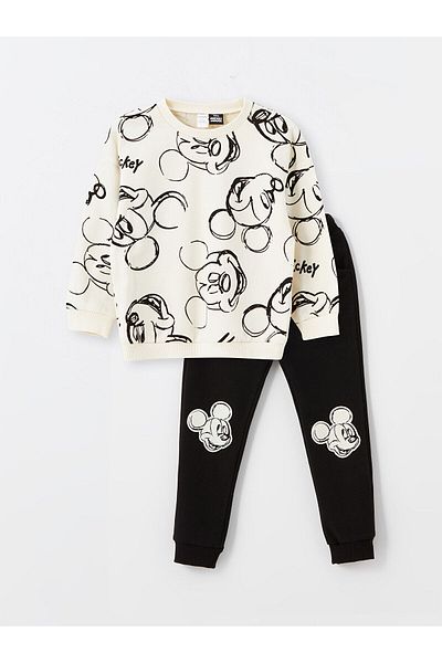 LC Waikiki Súprava mikiny a teplákov Lcw Mickey Mouse so vzorom Crew Neck – sada 2 kusov