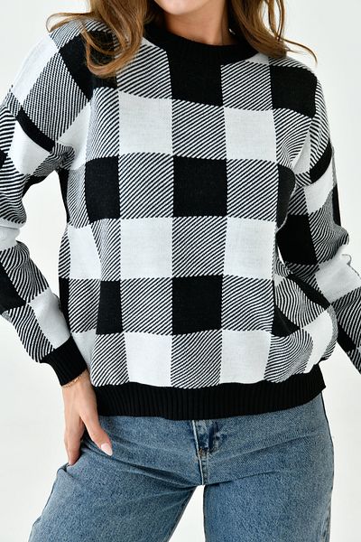 lovebox Plaid Patterned Women's Knitwear Sweater - Crew Neck 0122