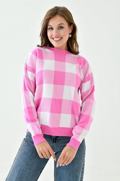 lovebox Plaid Patterned Women's Knitwear Sweater - Crew Neck 0122