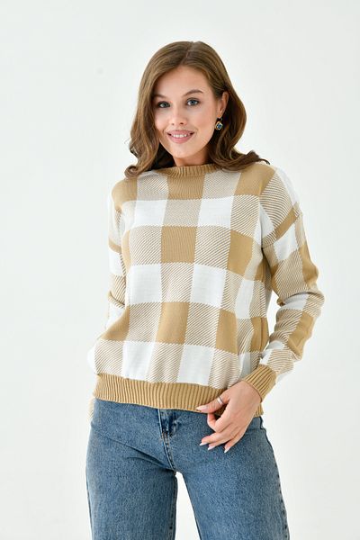 lovebox Plaid Patterned Women's Knitwear Sweater - Crew Neck 0122
