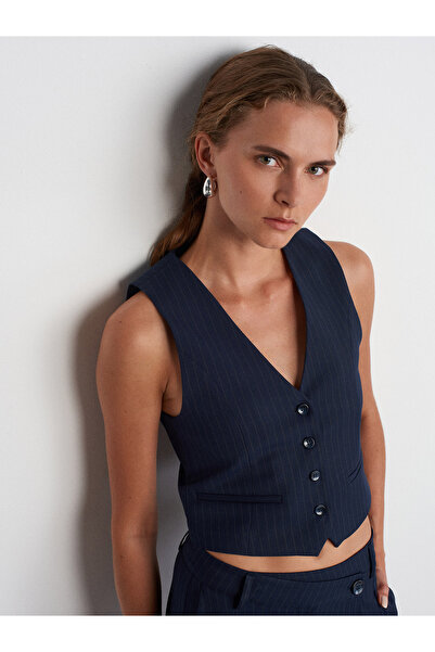 Dilvin 60561 Striped Vest-Navy Blue