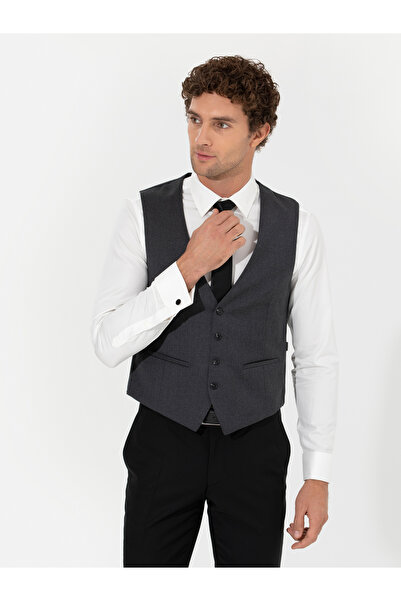 Cacharel Antrasit Slim Fit Yün Karışımlı Yelek 50260062-VR006