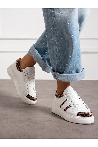 Alemdar Shoes Pantofi de damă ELEGIA alb cu detalii leopard
