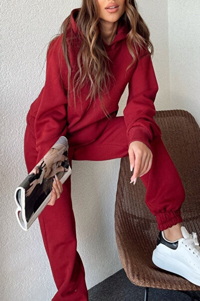 ruNadeS Γυναικείο σετ φόρμας με 3 νήματα χαλαρή εφαρμογή με ελαστικά πόδια καγκουρό τσέπη - Casual