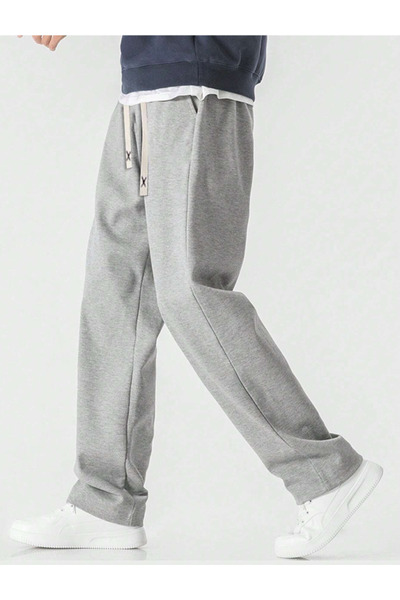 yx yustex sport Pantaloni de trening cu picioare drepte, gri, largi, cu potri...