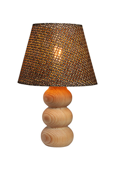 EFLIGHTDESIGN Wooden Lampshade Brown Wicker Pattern Modern Stylish Bedroom Living Room Table Lamp