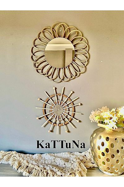 kattuna Bohemian Daisy Jute Mirror and Bamboo - Duar Decoration Product Set of 2