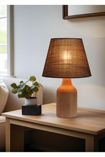 EFLIGHTDESIGN Wooden Lampshade Coffee Pattern Modern Stylish Bedroom Living Room Table Lamp