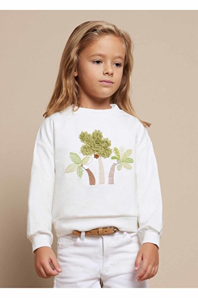 MAYORAL Summer Girl Embroidered Long Sleeve Sweatshirt Cream