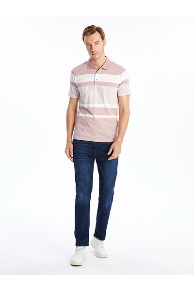 LC Waikiki Lw – Kurzärmliges, gestreiftes Piqué-T-Shirt für Herren mit Polokragen