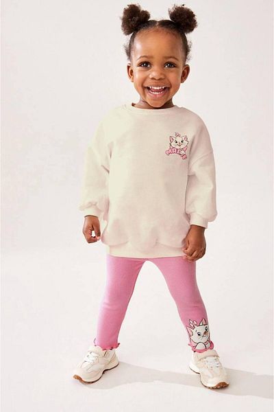 ARBİ kids Girl's Cat Sweet Pink Ribbed Fabric Tights Cotton Full Mold Set