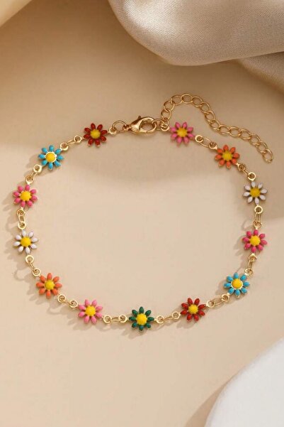 MAZEN Sıralı Renkli Papatyalı Künye Bileklik