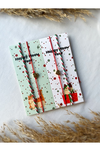 Atölye Merdiven Cat Patterned 2-Piece Bracelet with New Year's Card - Tear-Share