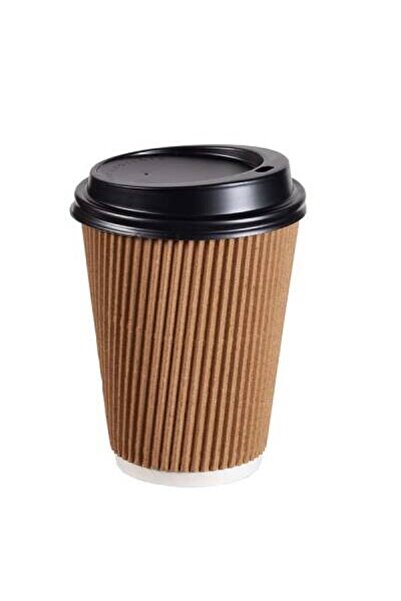 Kraft Özel Seri 14oz Ripple Double (ÇİFT DUVAR)wall Karton Bardak Kapakli - 1...