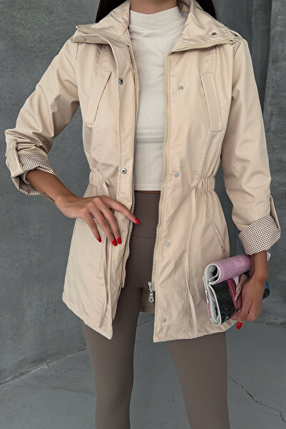 LACHT DF Kadın Bej Astarlı Arkası Uzun Ara Boy Trençkot