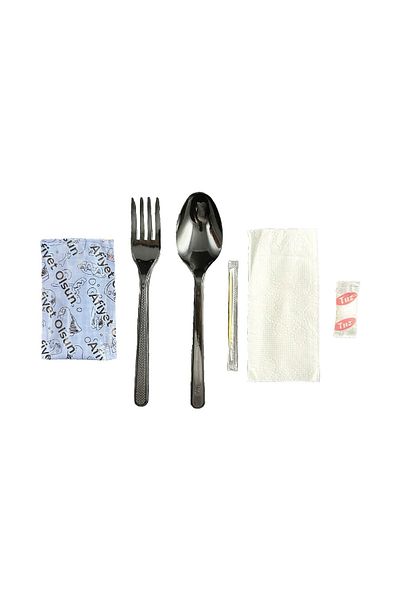 Home 6-Piece Disposable Dinner Set - Fork, Spoon, Toothpick, Napkin, Wet Wipes, Salt 50 Pieces