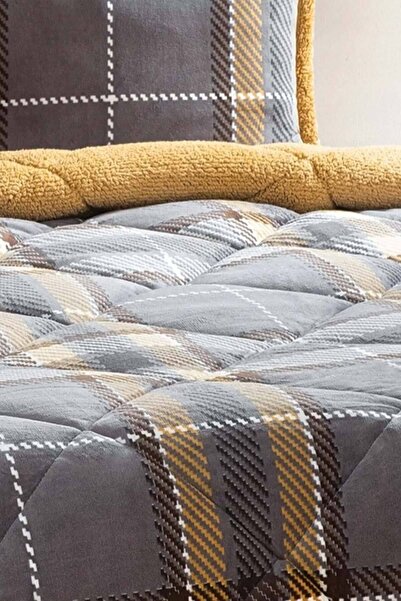Merinos Comforter Single Duvet Set Checkered Dark Gray-Yellow 220X240