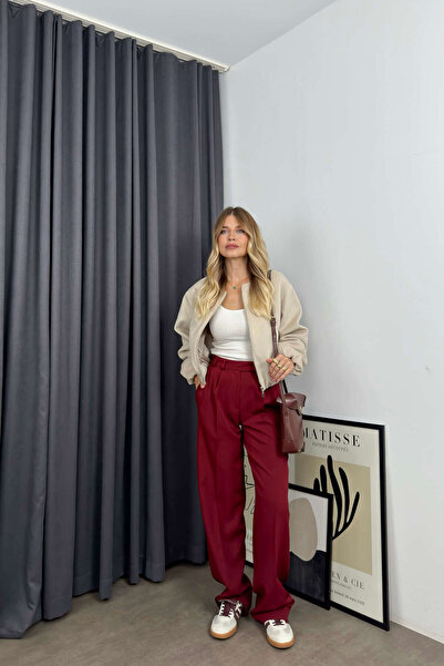 Sue Store Μπουφάν με φερμουάρ σε μπεζ λαιμόκοψη με ελαστική μέση