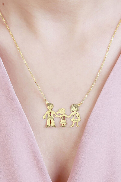 VAOOV 925 Ayar Gümüş Üç Figürlü Aile Kolyesi / Kız Çocuk