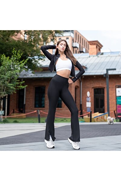 lismina Siyah Paçası Yırtmaçlı İspanyol Tayt