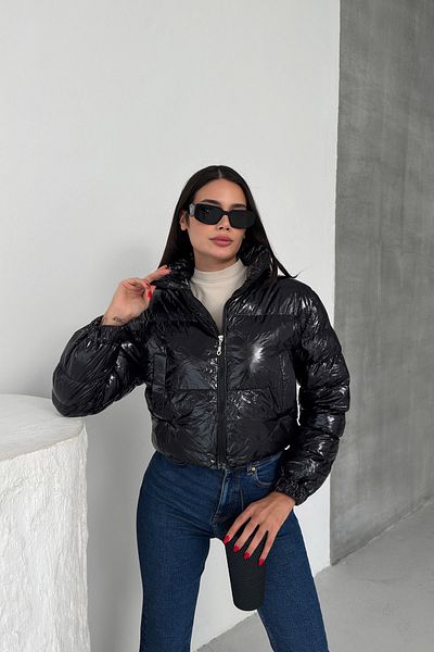 LACHT Df Women's Black Shiny Puffer Short Jacket