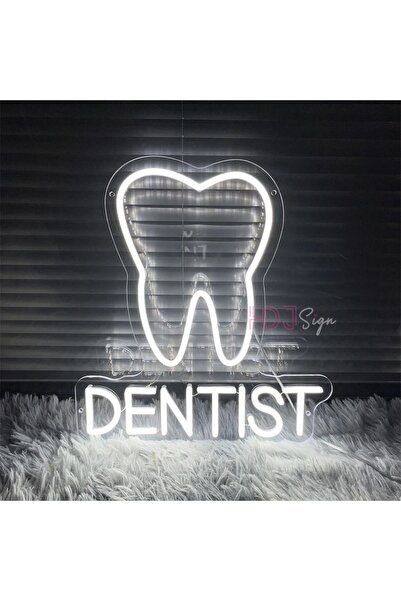 SUN DİZAYN Neon Tabela Dentist Yazılı Diş Neon Led Işıklı Tablo 50 x 47 cm