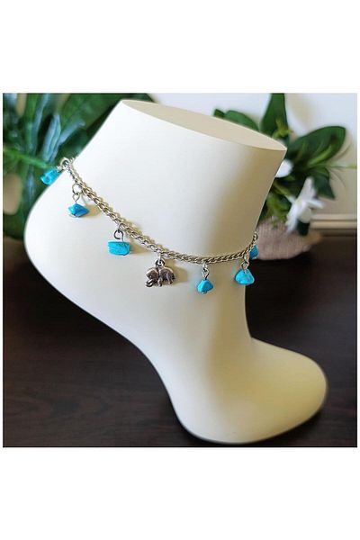 Bijustore Turquoise Natural Stone - Elephant - Uğur - Luck Women's Anklet
