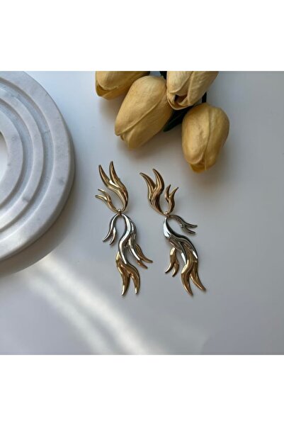 illys Gold Silver Mix Tasarım Sallantılı Küpe