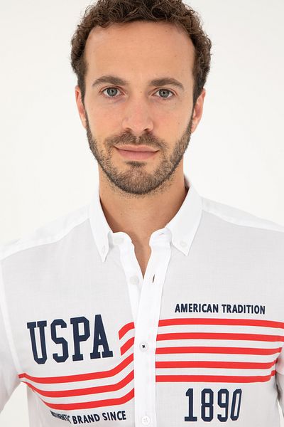 U.S. Polo Assn. Ανδρικό λευκό μακρυμάνικο πουκάμισο 50284652 -VR013
