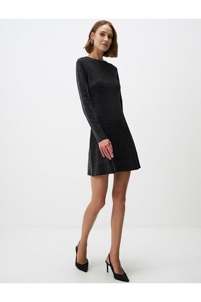 Jimmy Key Black Boat Neck Slim Fit Glitter Mini Knitted Dress