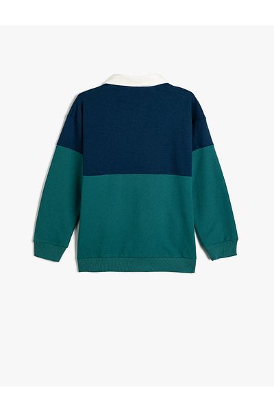 Koton Oversize Sweatshirt with Polo Neck Print Detail - Button and Long Sleeve