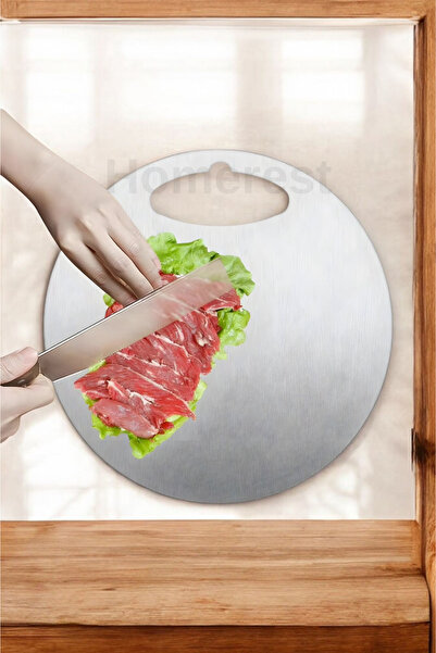 Homerest Yuvarlak Paslanmama Garantili Antibakteriyel Kesim Panosu, 1.5mm 26cm Sağlıklı Çelik Kesme tahtası