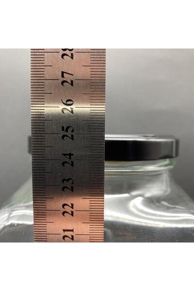 Ahsa Ticaret 3000 Cc Cornered Glass Jar - Black Metal Lid - 3 Liter Glass Square Jar