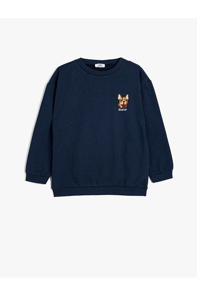 Koton Crew Neck Long Sleeve Dog Embroidered Sweatshirt