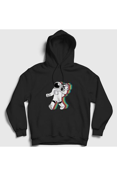 Presmono Unisex Μαύρο φούτερ Boombox Space Music Astronaut με κουκούλα 496083 ττ