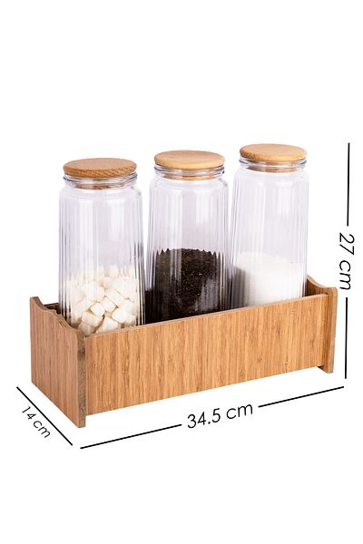 Lizzy 1500 ml Jumbo Size Wooden Vacuum Jar Storage Container - Set of 3 Food Glass