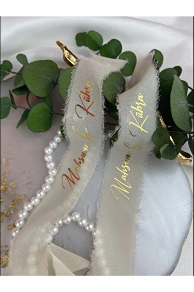 İsabella Accessories Dökülen incili ipek Beyaz Söz Nişan Kurdelesi Kişiye Öze...