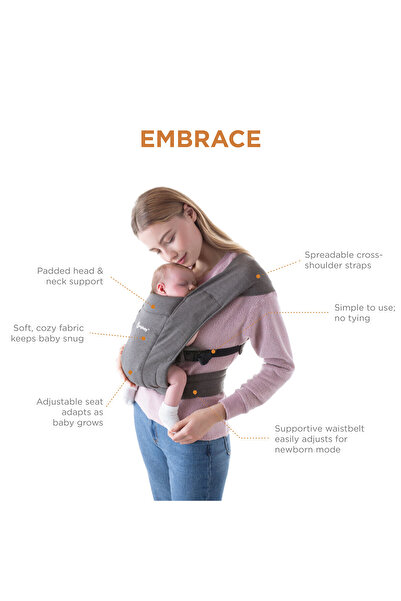Ergobaby Embrace Soft Knit , 0-1 Yaş Ve 3 Farklı Taşıma Pozisyonlu Yeni Doğan Kangurusu (PURE BLACK)