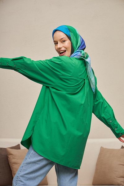 İpekhan Silkhan Geometric Benetton Πράσινο βαμβακερό κασκόλ βισκόζης 1084-02